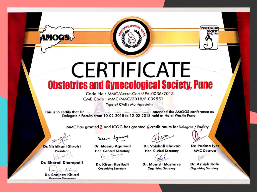 Certificate-OBSTERRICS AND GYNAECOLOGICAL SOCIETY in pune